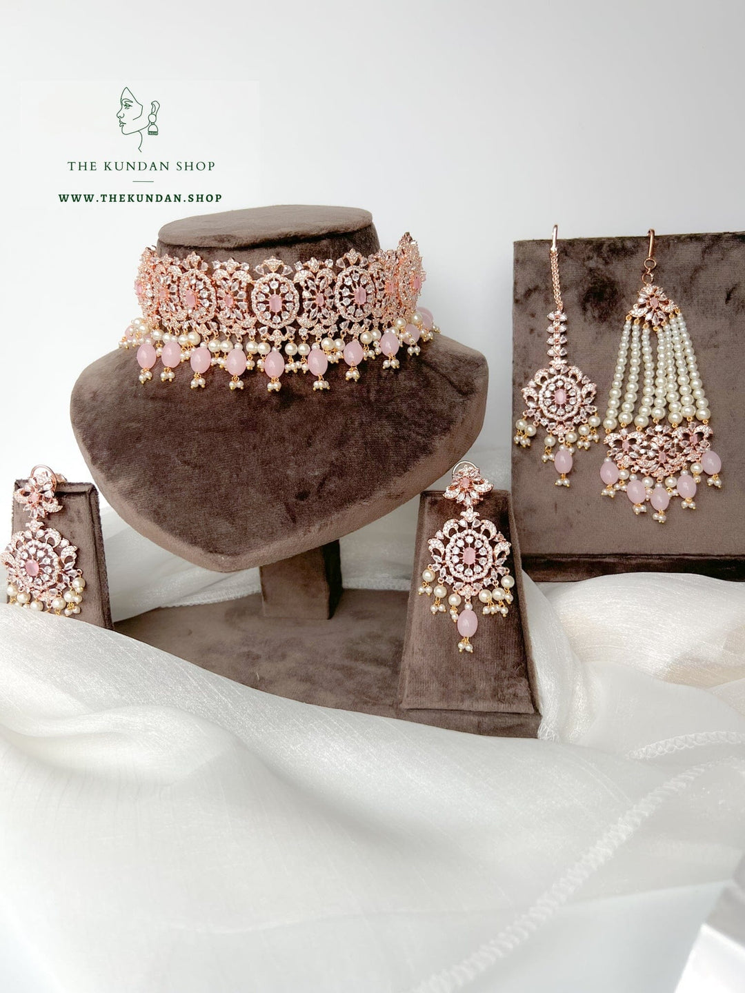 Beauties in Rose Gold & Pink Necklace Sets THE KUNDAN SHOP 