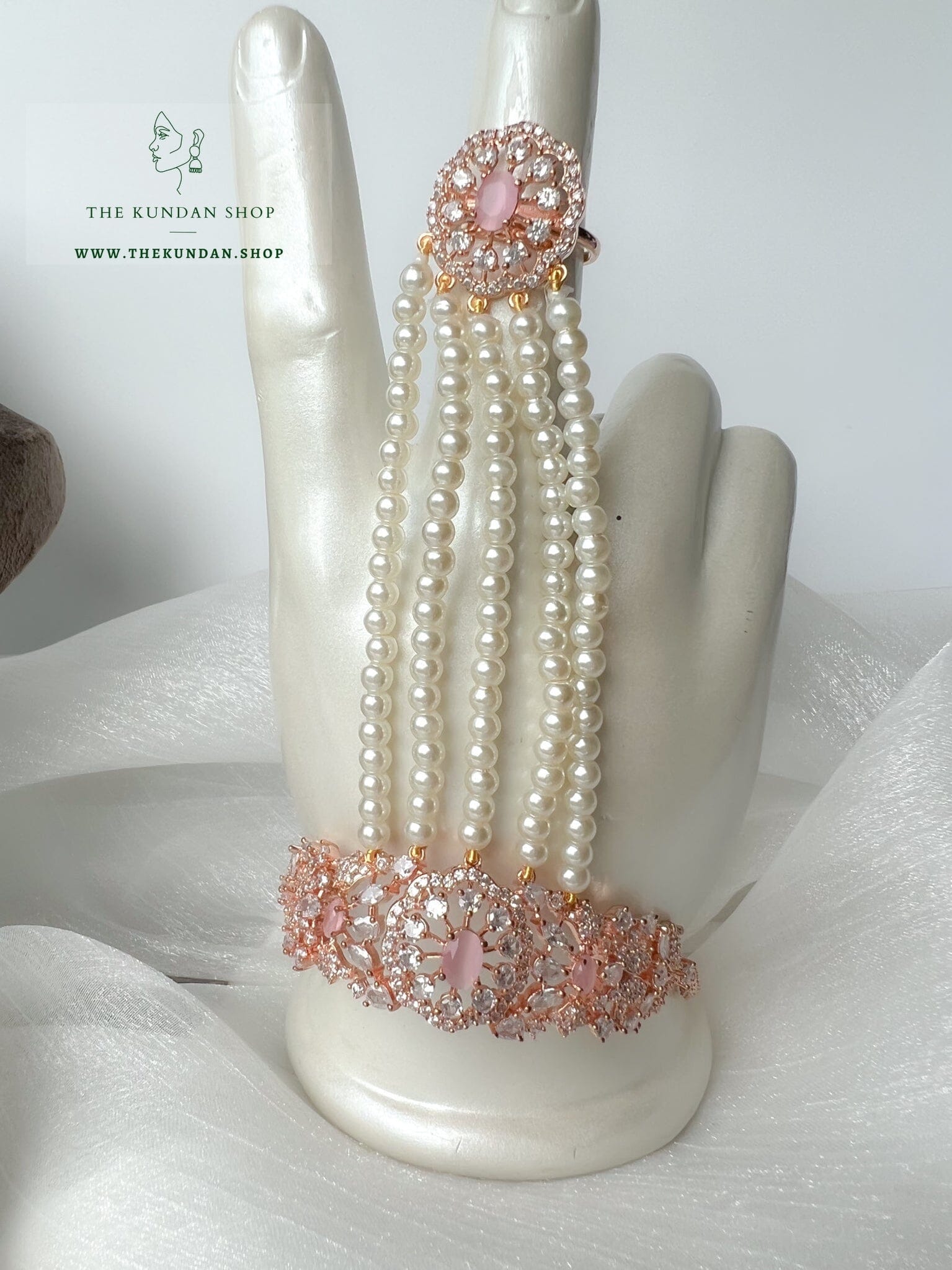 Beauties Hand Piece in Rose Gold & Pink Ring THE KUNDAN SHOP 