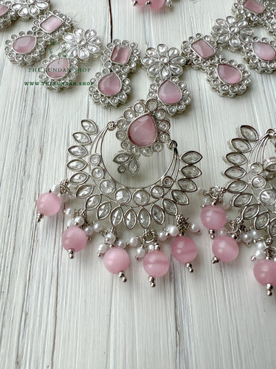 Heavenly Silver in Pink Necklace Sets THE KUNDAN SHOP 