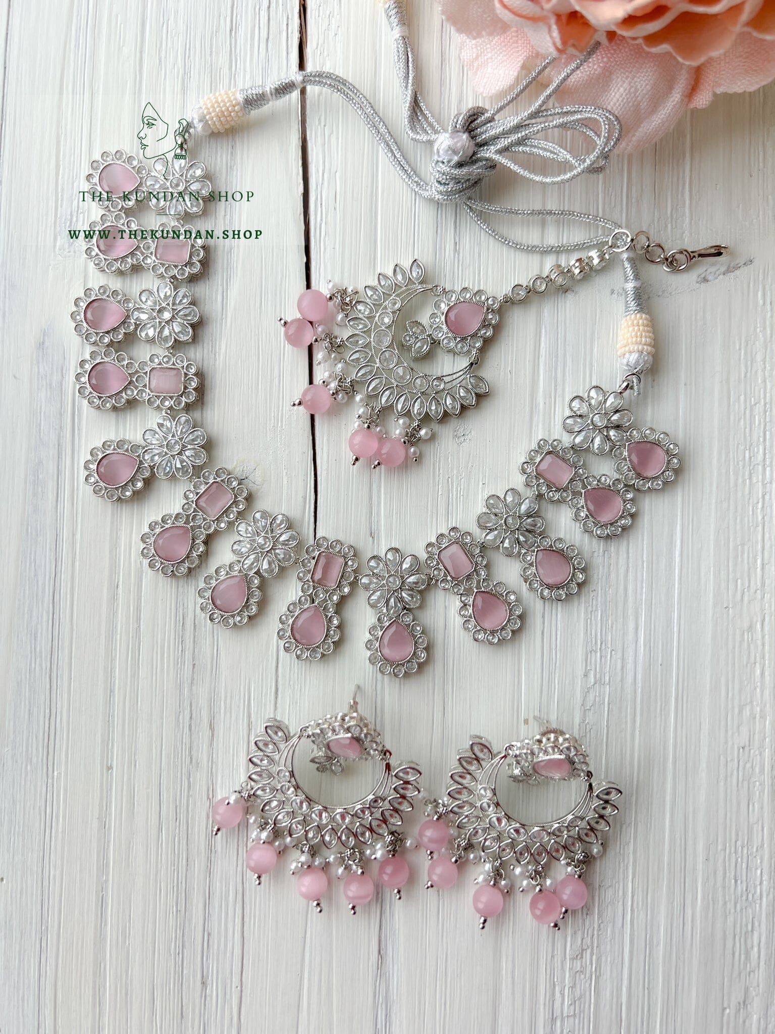 Heavenly Silver in Pink Necklace Sets THE KUNDAN SHOP 