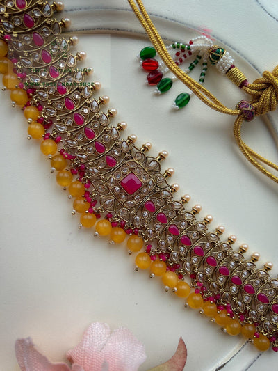 Vivid in Pink & Yellow Necklace Sets THE KUNDAN SHOP 
