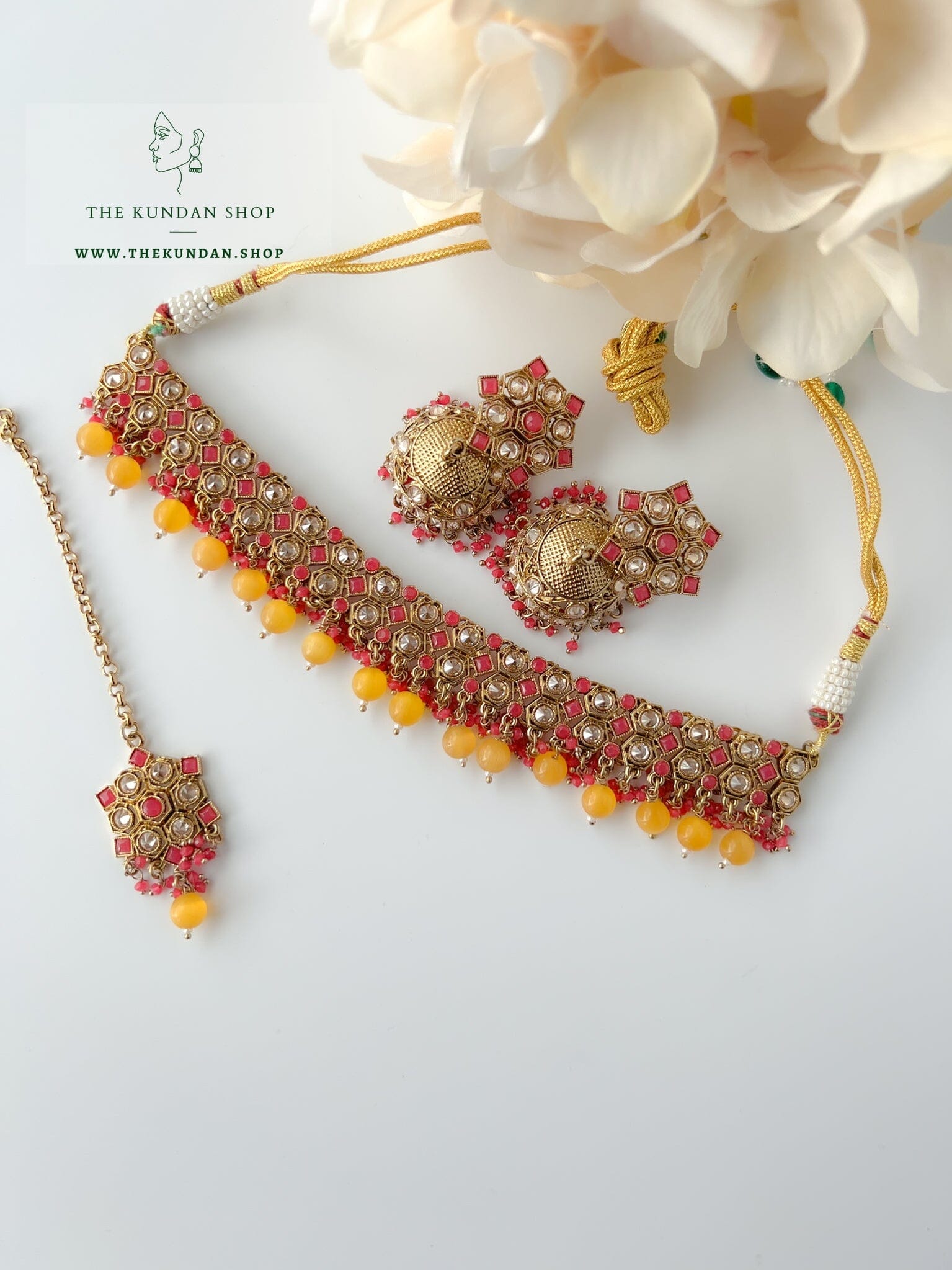 Keeper in Pink & Yellow Necklace Sets THE KUNDAN SHOP 