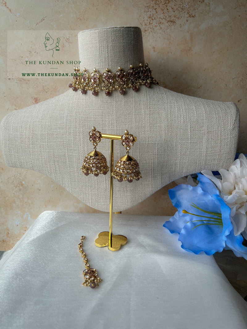 Rescued Floral in Plum Purple Necklace Sets THE KUNDAN SHOP 