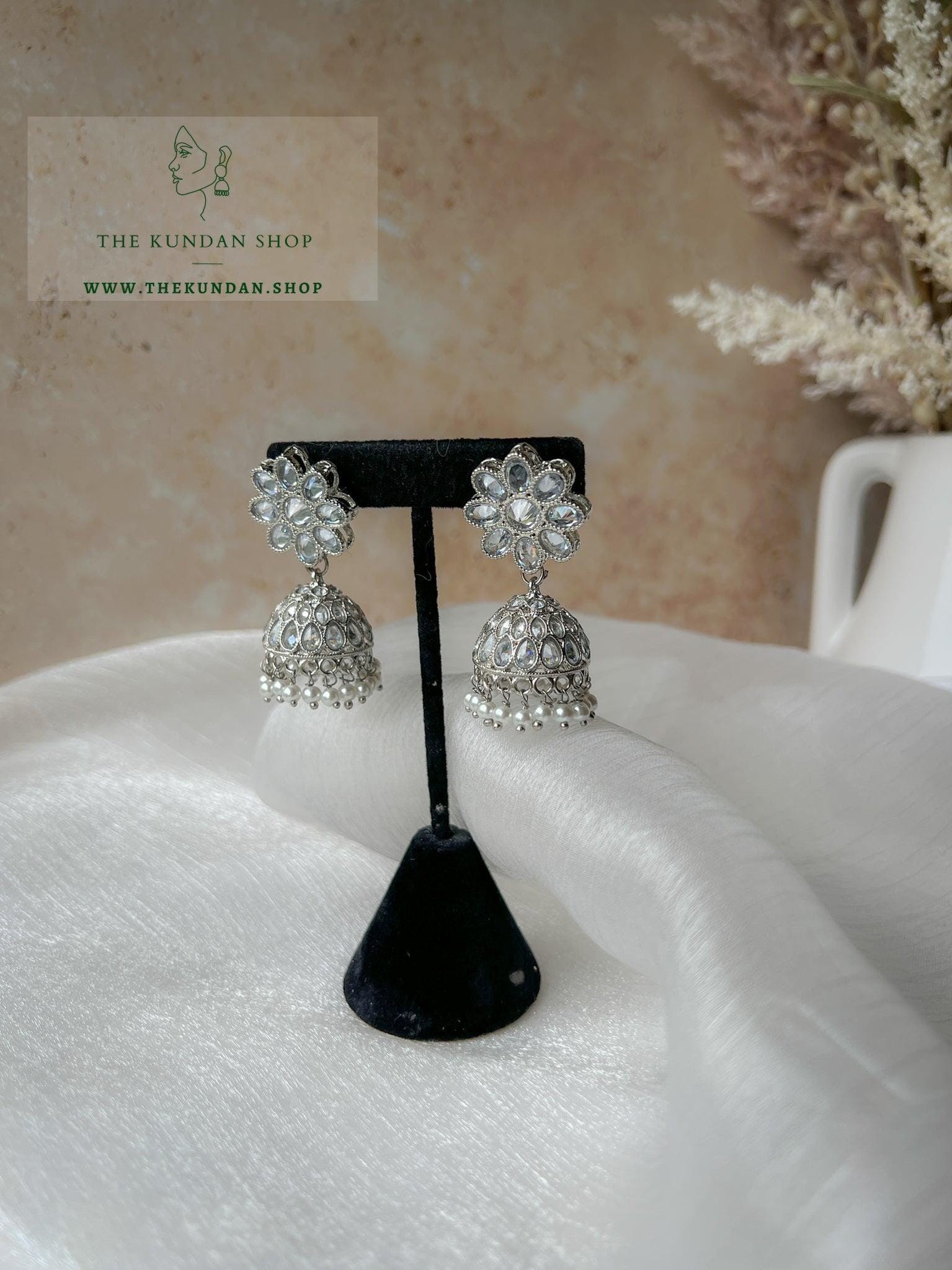 Petal Jhumkis in Polki Earrings THE KUNDAN SHOP Silver 