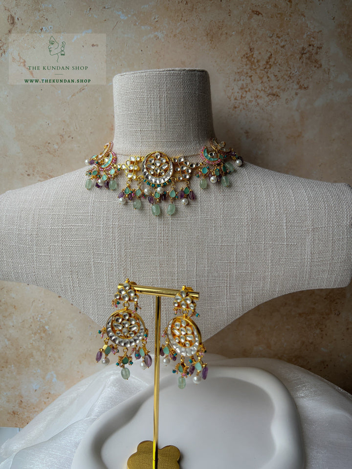 Memorized in Purple & Sage Necklace Sets THE KUNDAN SHOP 