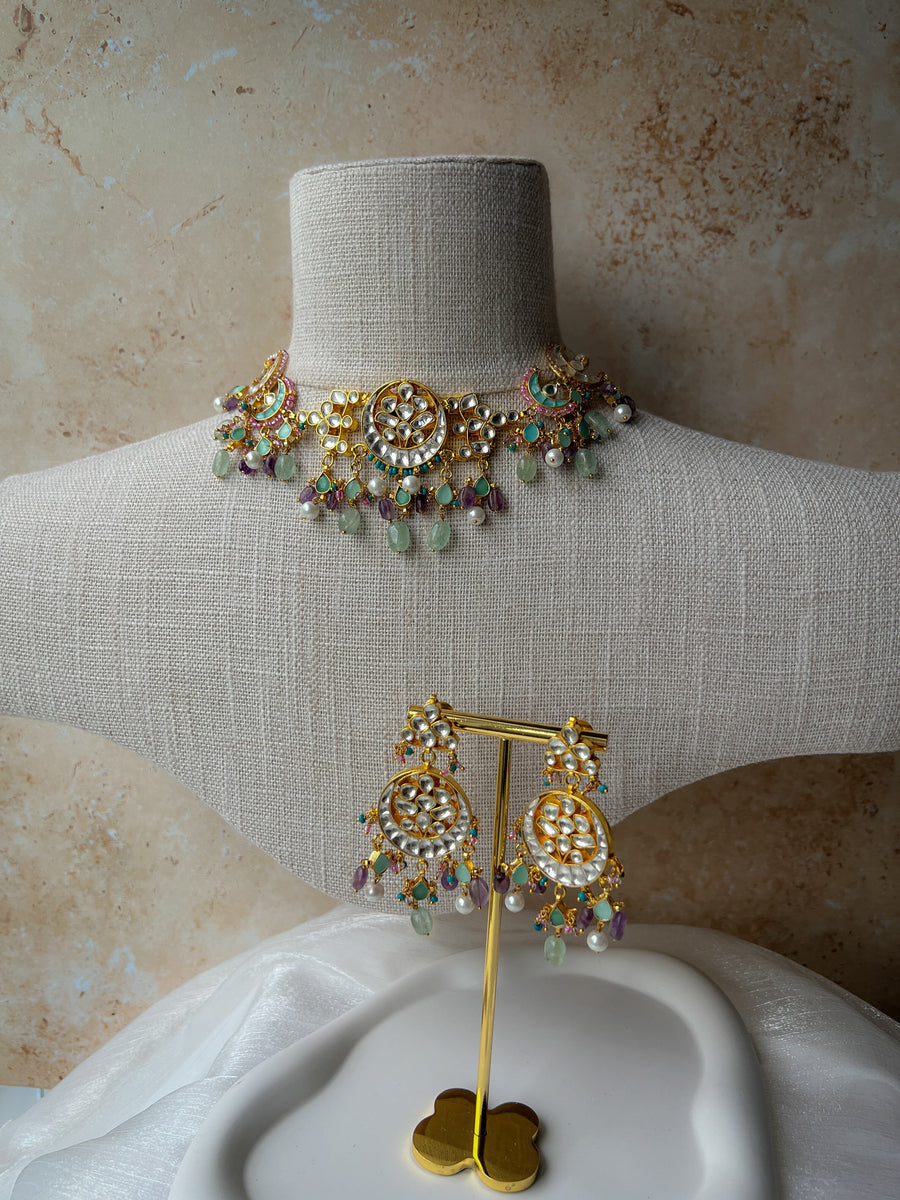 Memorized in Purple & Sage Necklace Sets THE KUNDAN SHOP 