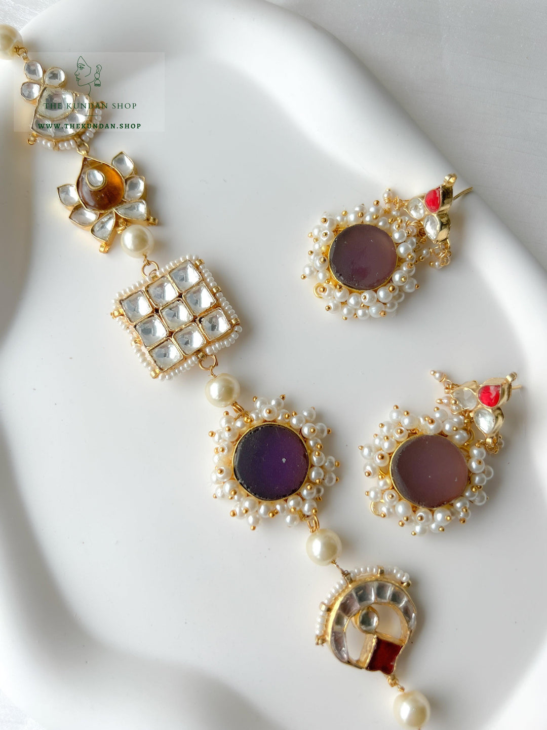Lost in Grey Purple Necklace Sets THE KUNDAN SHOP 
