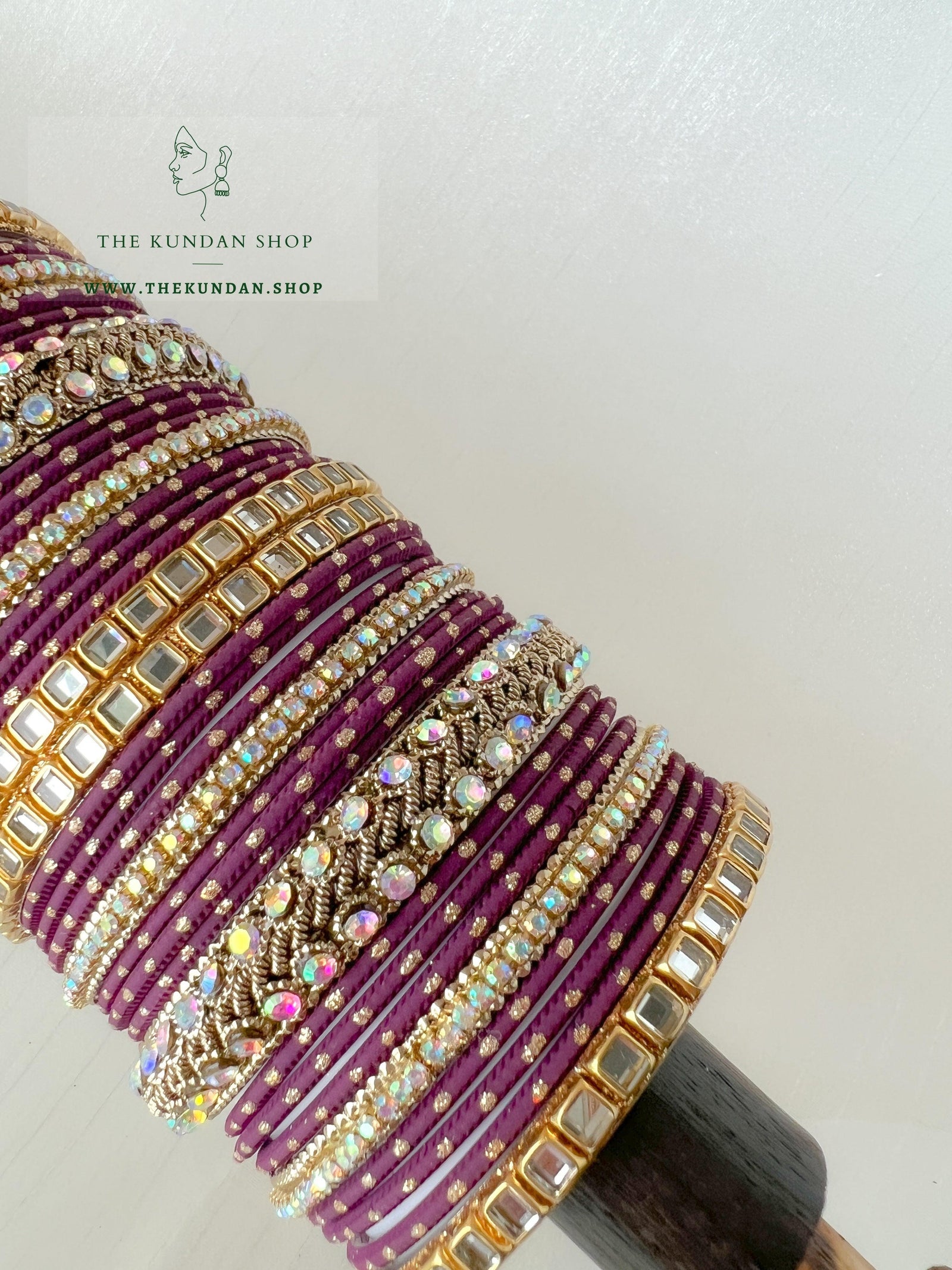 Iridescent Center Stones in Purple Bangles THE KUNDAN SHOP 