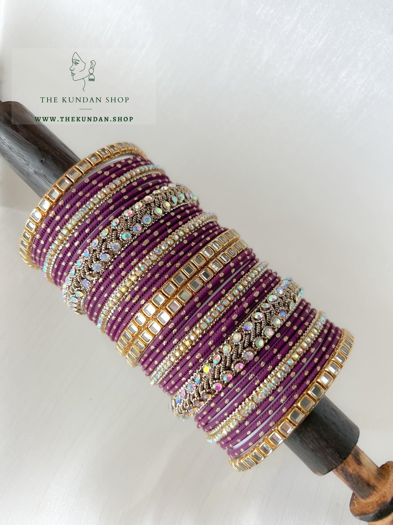 Iridescent Center Stones in Purple Bangles THE KUNDAN SHOP 