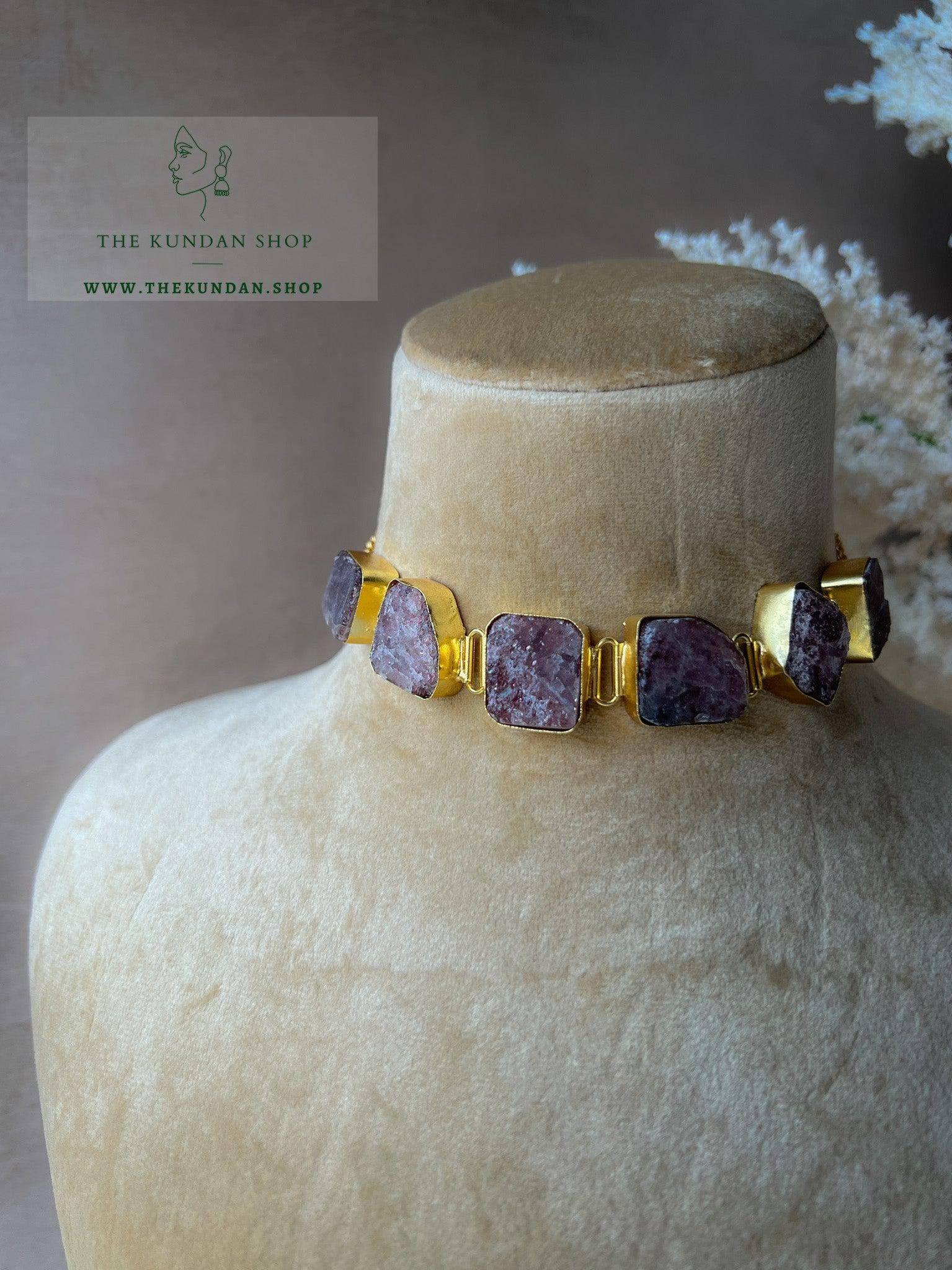 Destined Gold Foils in Purple Necklace Sets THE KUNDAN SHOP 