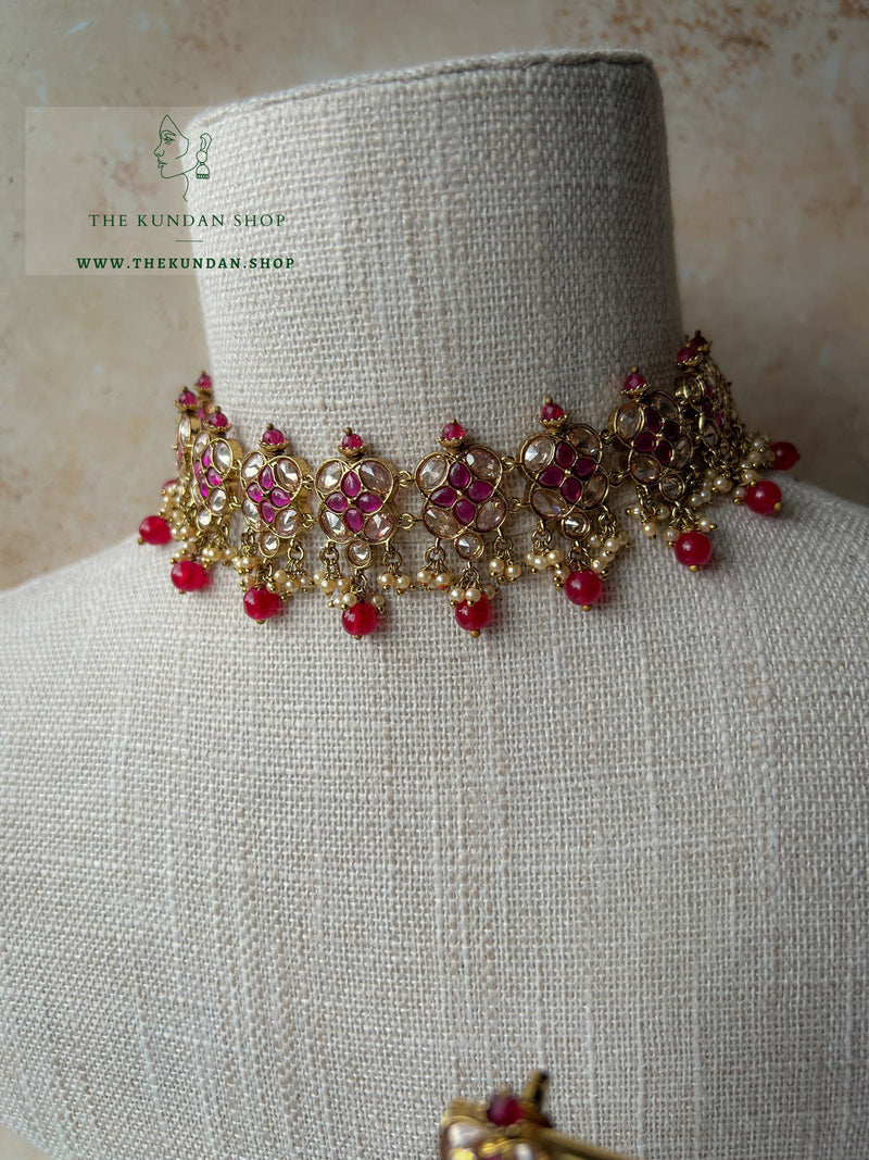 Rescued Floral in Purple-Dark Pink Necklace Sets THE KUNDAN SHOP 