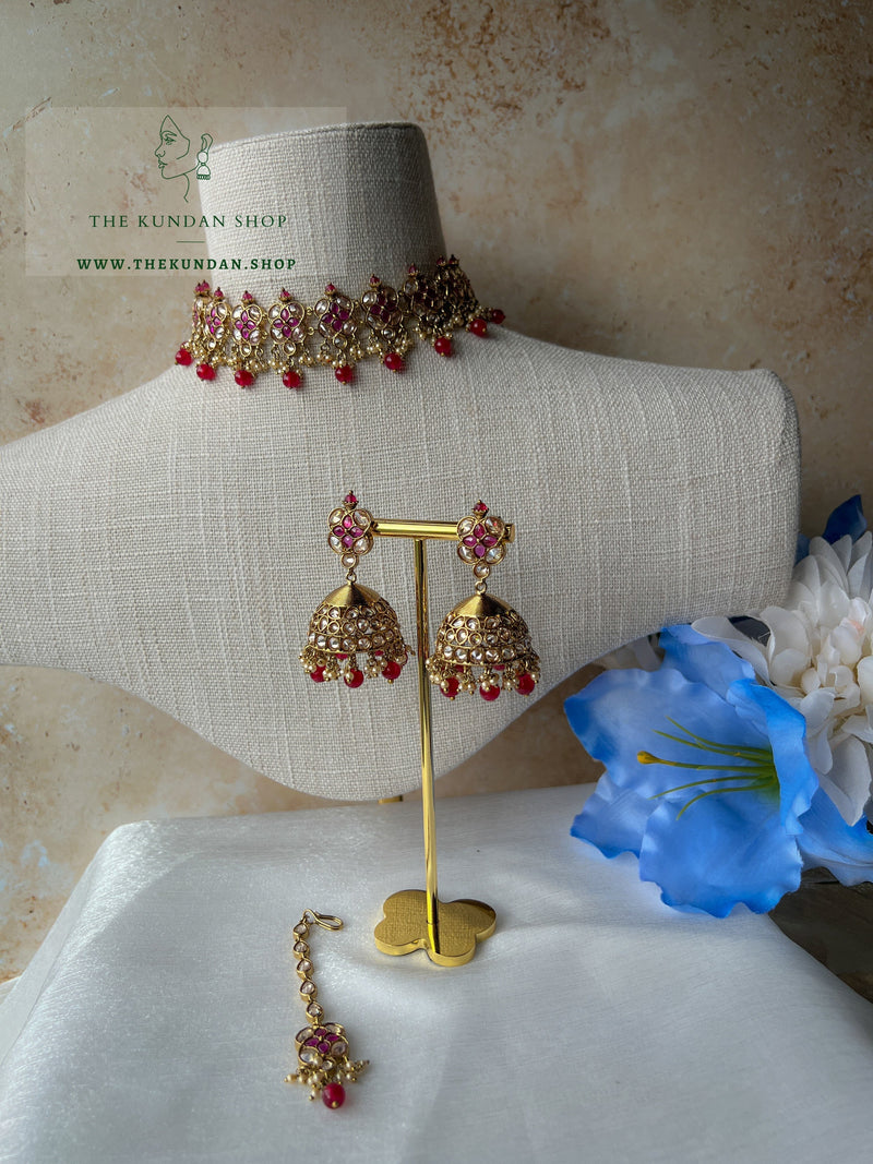 Rescued Floral in Purple-Dark Pink Necklace Sets THE KUNDAN SHOP 