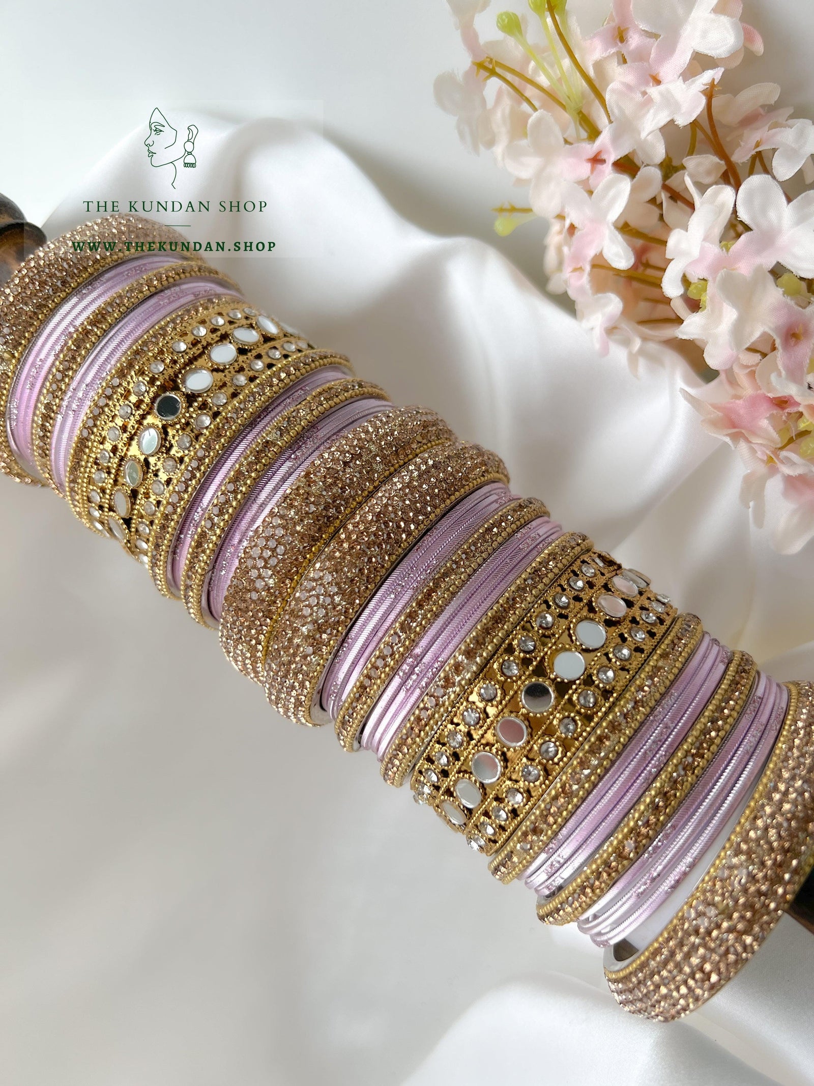Round Sheesha Bangles in Purple Pink Bangles THE KUNDAN SHOP 