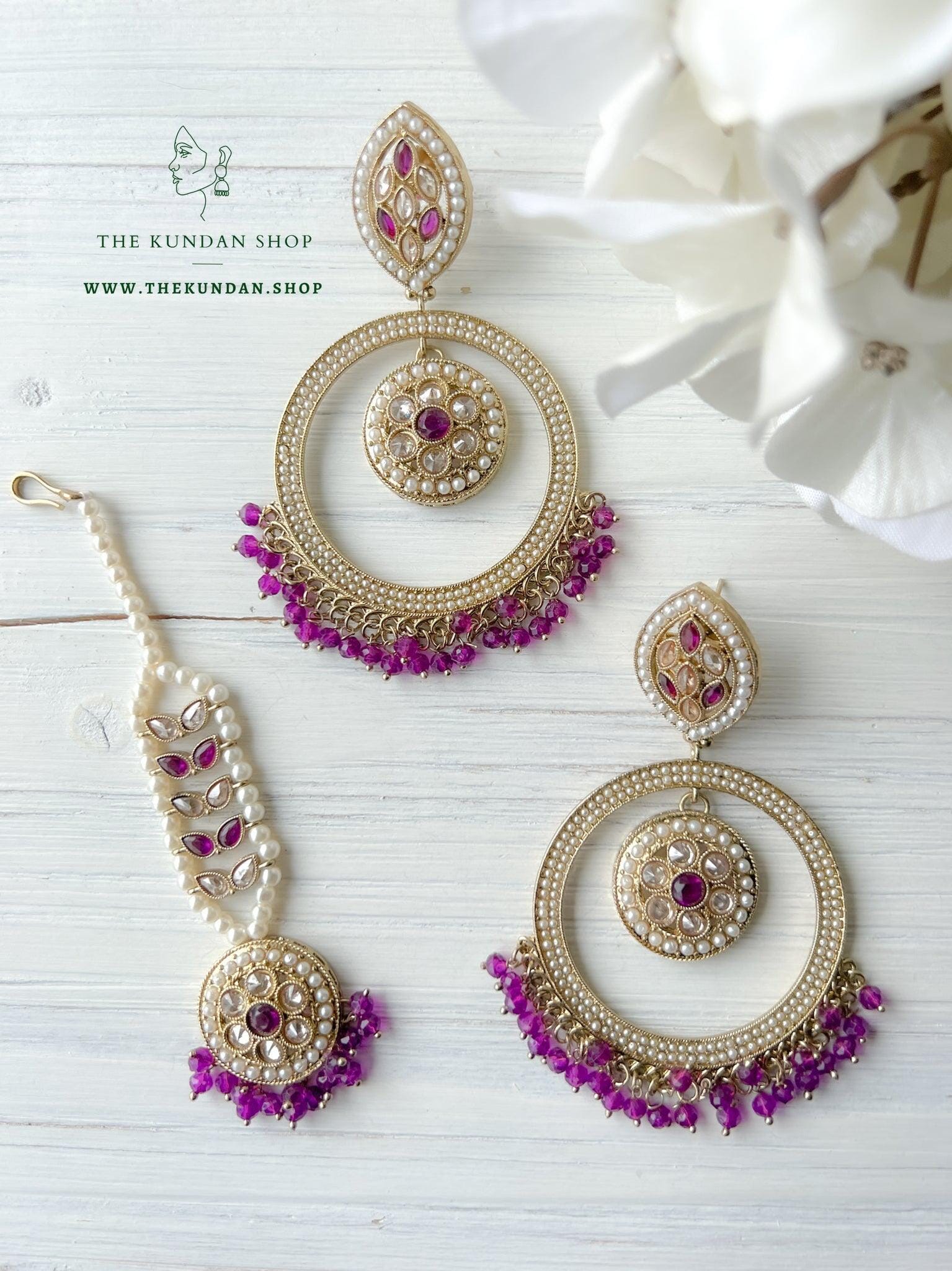 Ardent in Purple Earrings + Tikka THE KUNDAN SHOP 