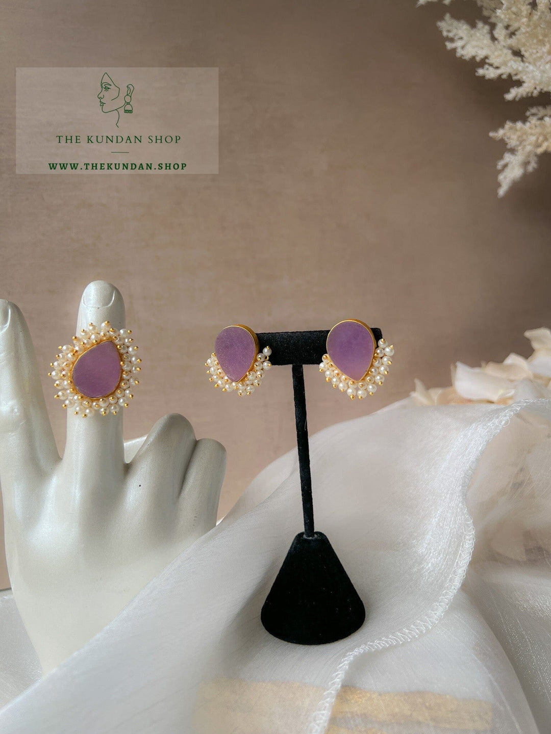 Catching Pearls // Earrings & Ring Earrings THE KUNDAN SHOP Purple 