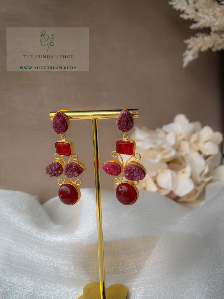 Dual Stone Drops Earrings THE KUNDAN SHOP Purple + Ruby 