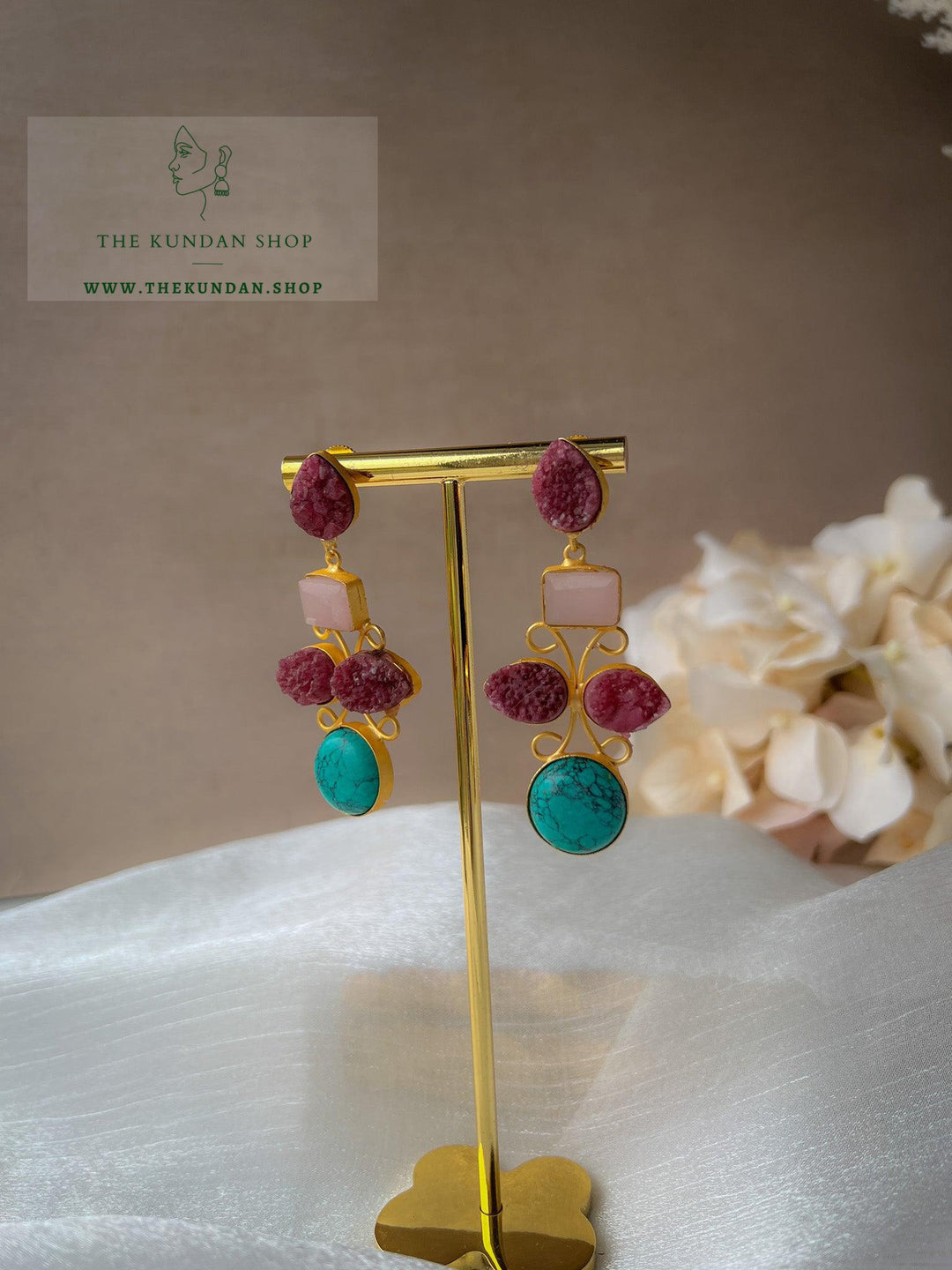 Dual Stone Drops Earrings THE KUNDAN SHOP 