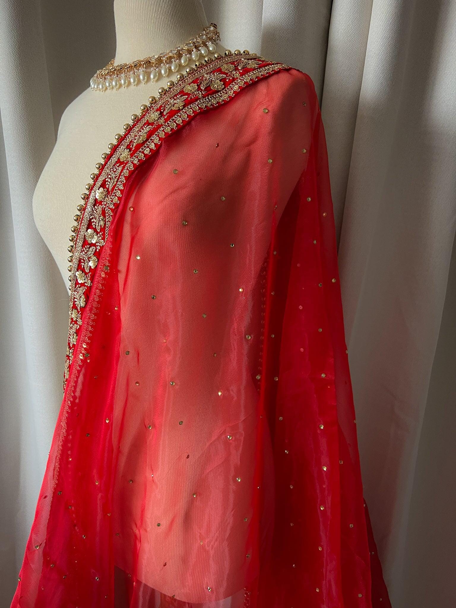 Red Organza Dupatta Dupatta THE KUNDAN SHOP 