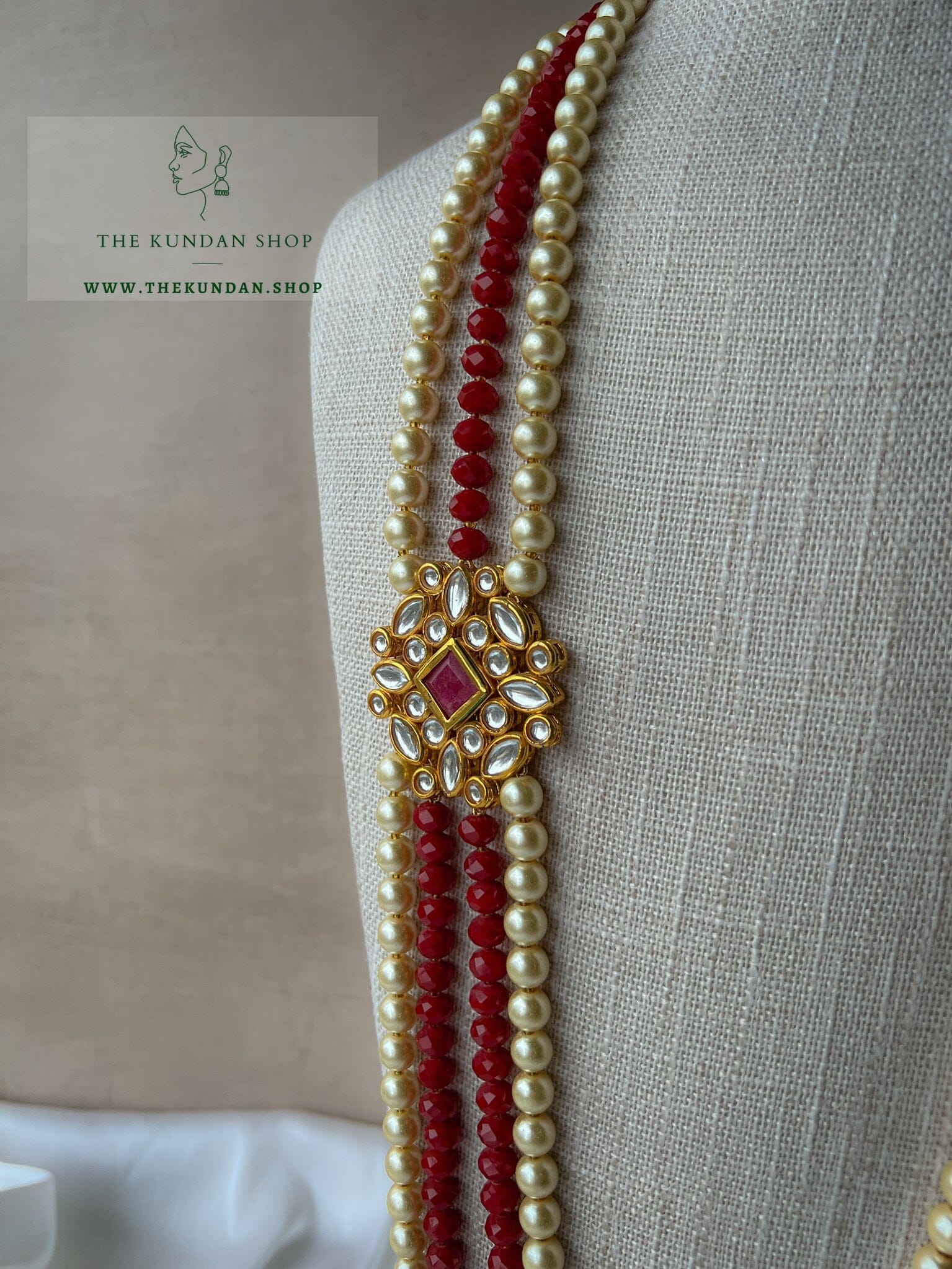 Deep Red & Champagne Mala Grooms Mala THE KUNDAN SHOP 