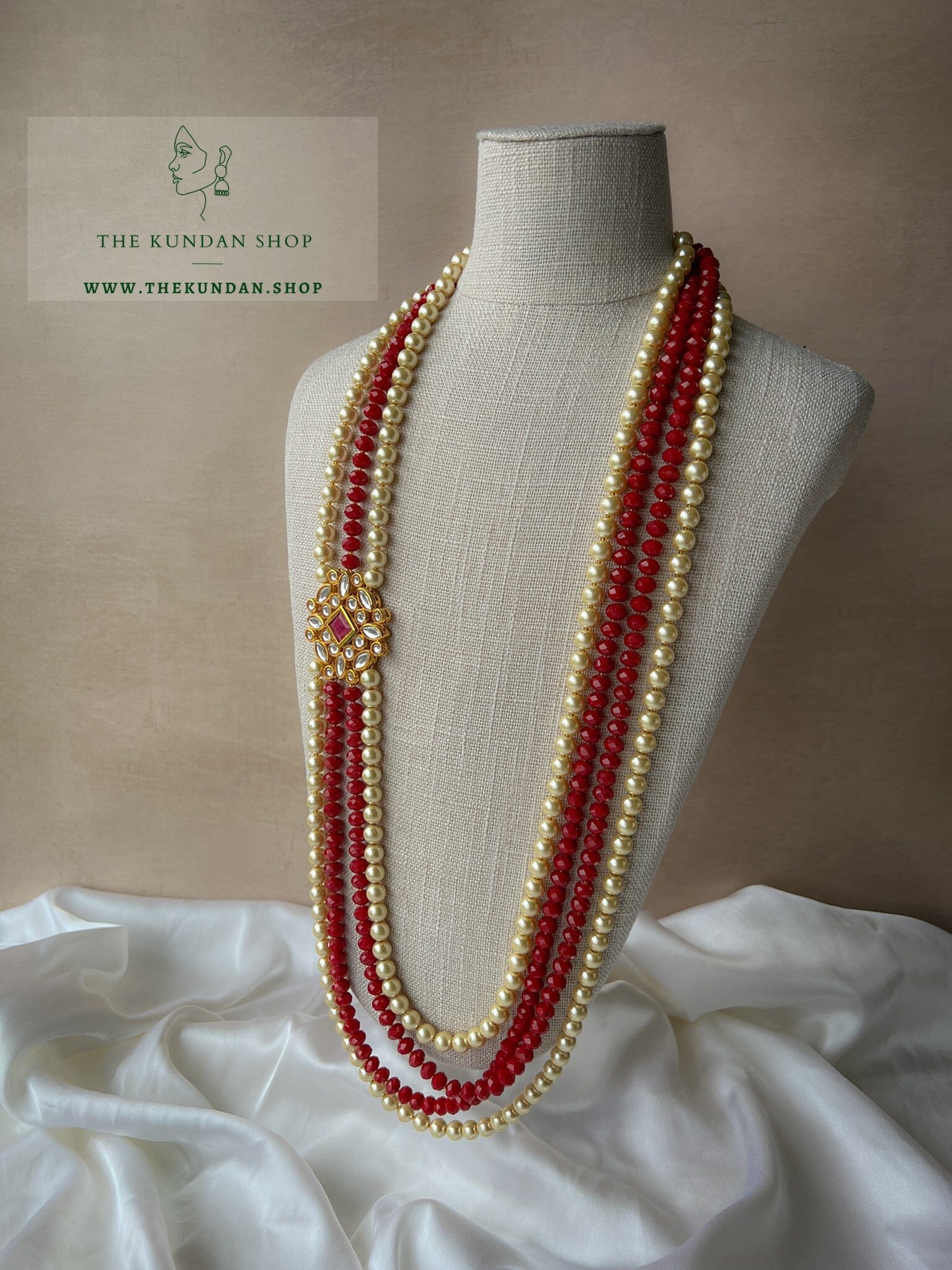 Deep Red & Champagne Mala Grooms Mala THE KUNDAN SHOP 