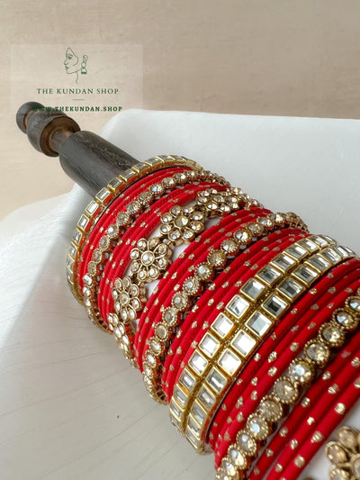 Floral Stones in Red Bangles THE KUNDAN SHOP 