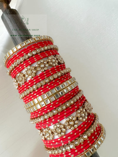 Floral Stones in Red Bangles THE KUNDAN SHOP 