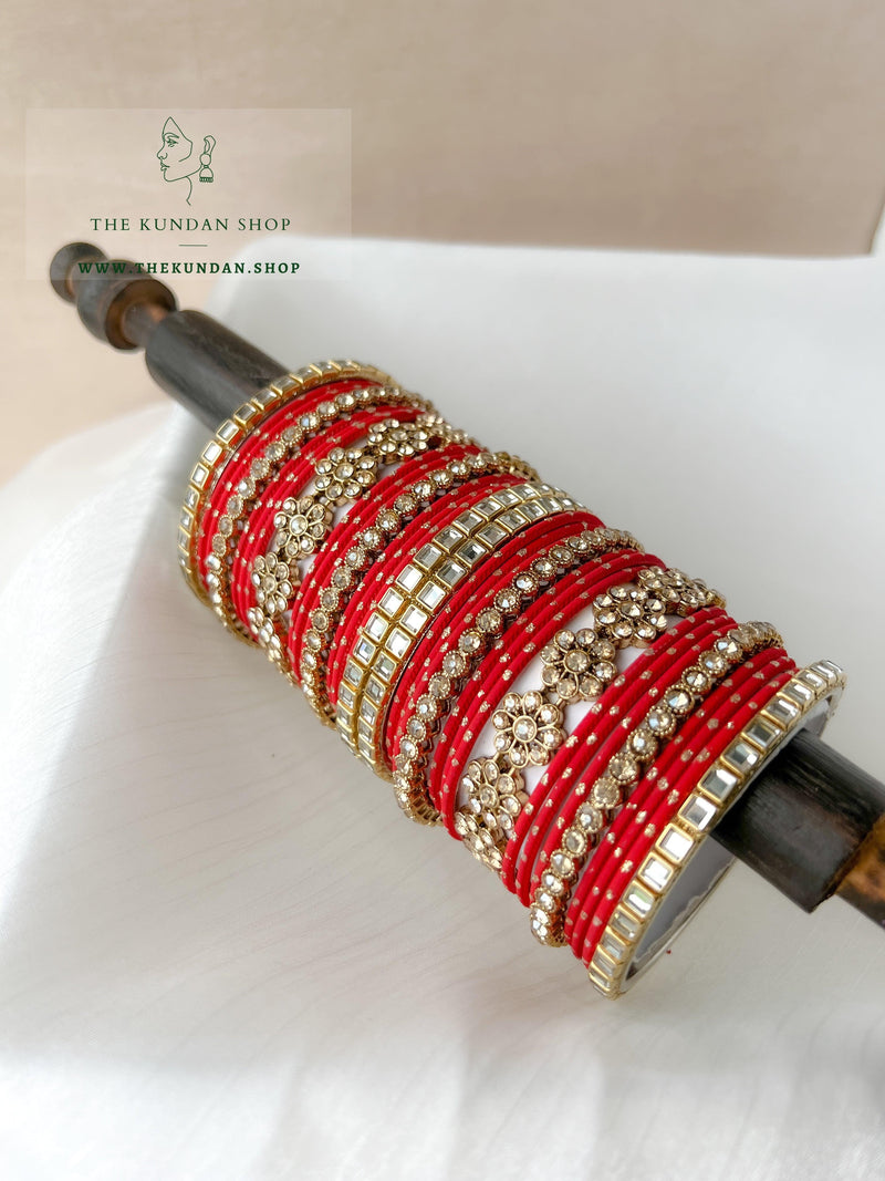 Floral Stones in Red Bangles THE KUNDAN SHOP 