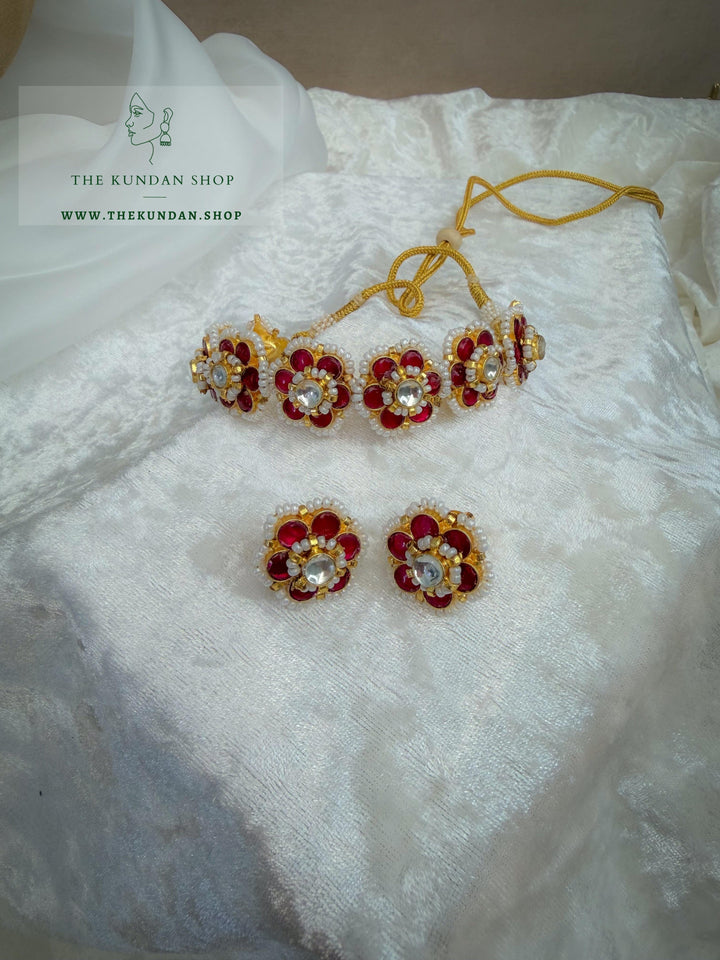 Botanic Kundan in Red Necklace Sets THE KUNDAN SHOP 