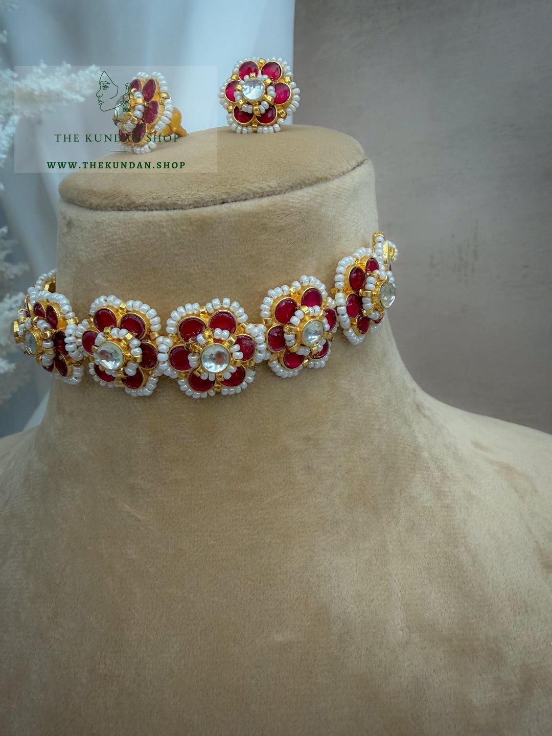 Botanic Kundan in Red Necklace Sets THE KUNDAN SHOP 
