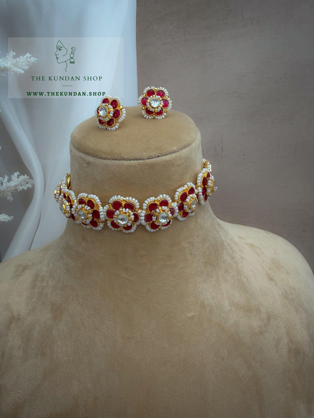 Botanic Kundan in Red Necklace Sets THE KUNDAN SHOP 