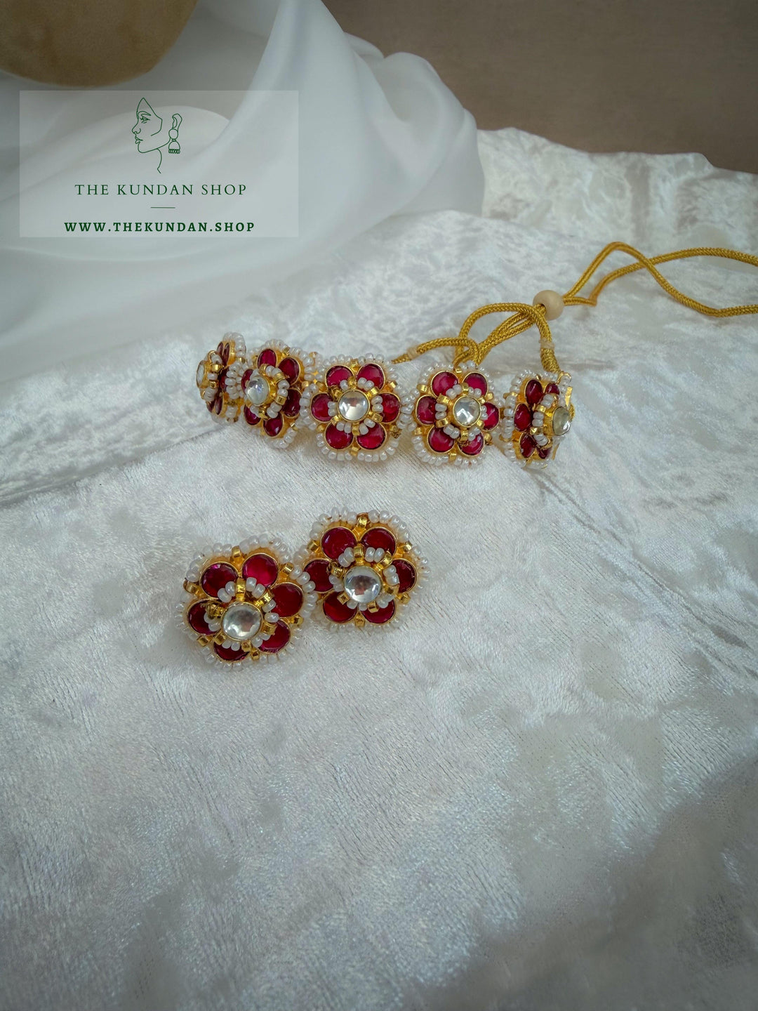Botanic Kundan in Red Necklace Sets THE KUNDAN SHOP 