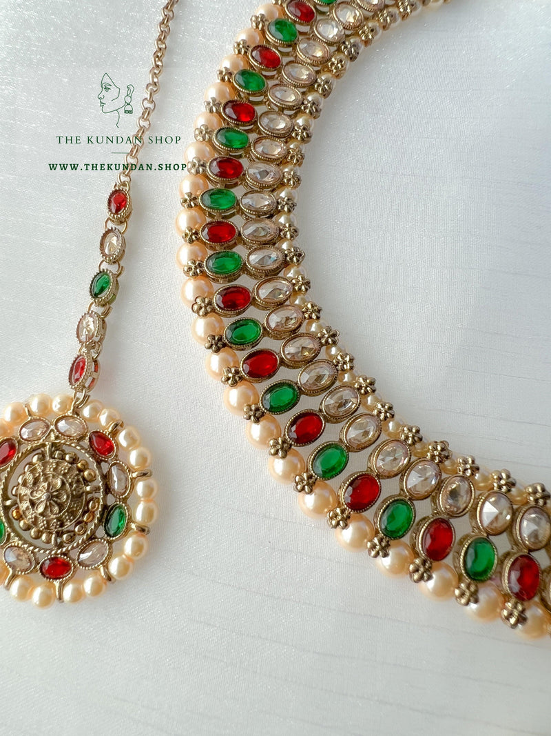Flushed Polki in Red Green Necklace Sets THE KUNDAN SHOP 