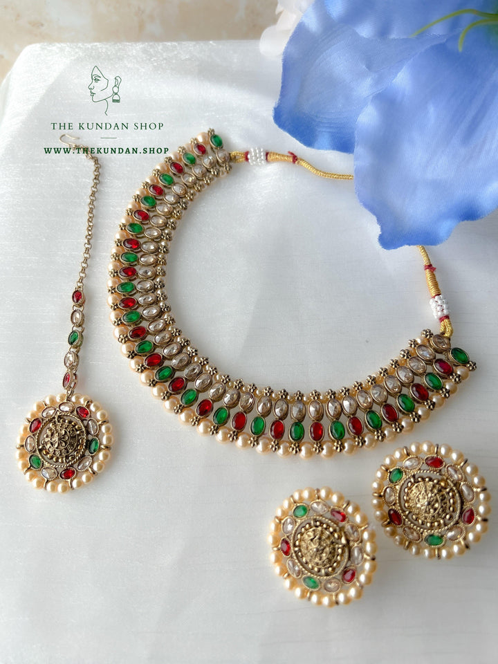 Flushed Polki in Red Green Necklace Sets THE KUNDAN SHOP 