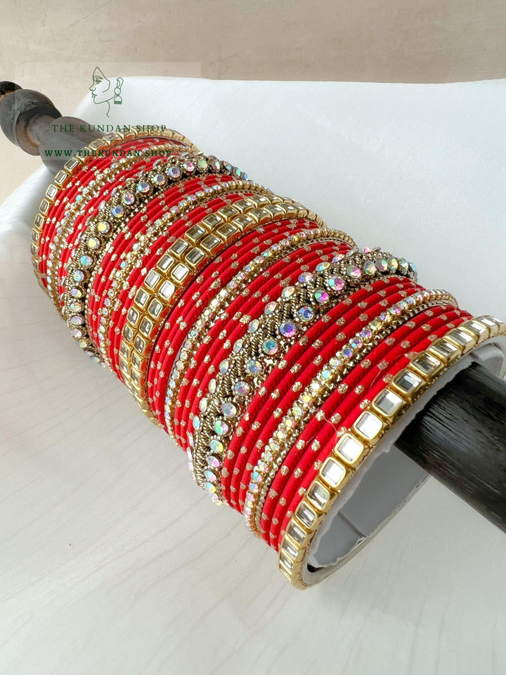 Iridescent Center Stones in Red Bangles THE KUNDAN SHOP 