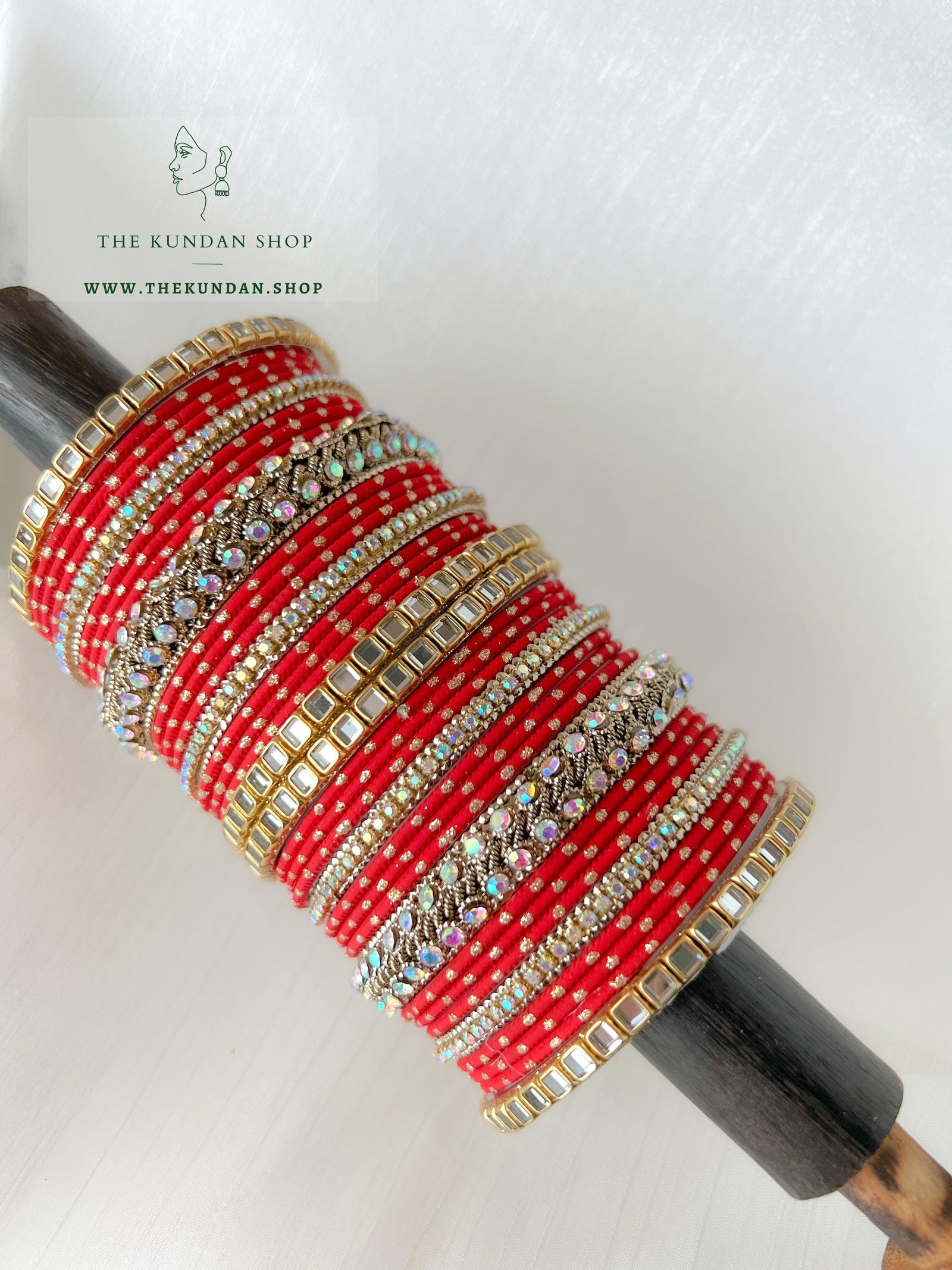 Iridescent Center Stones in Red Bangles THE KUNDAN SHOP 