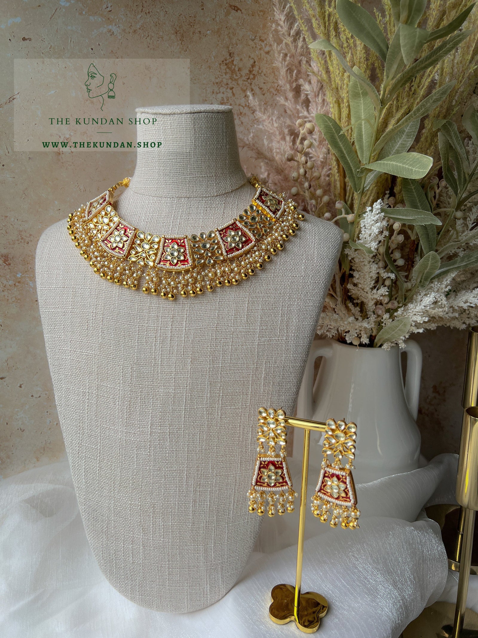 Appreciative in Red Necklace Sets THE KUNDAN SHOP 