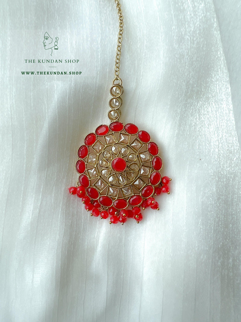 Willing in Red Earrings + Tikka THE KUNDAN SHOP 
