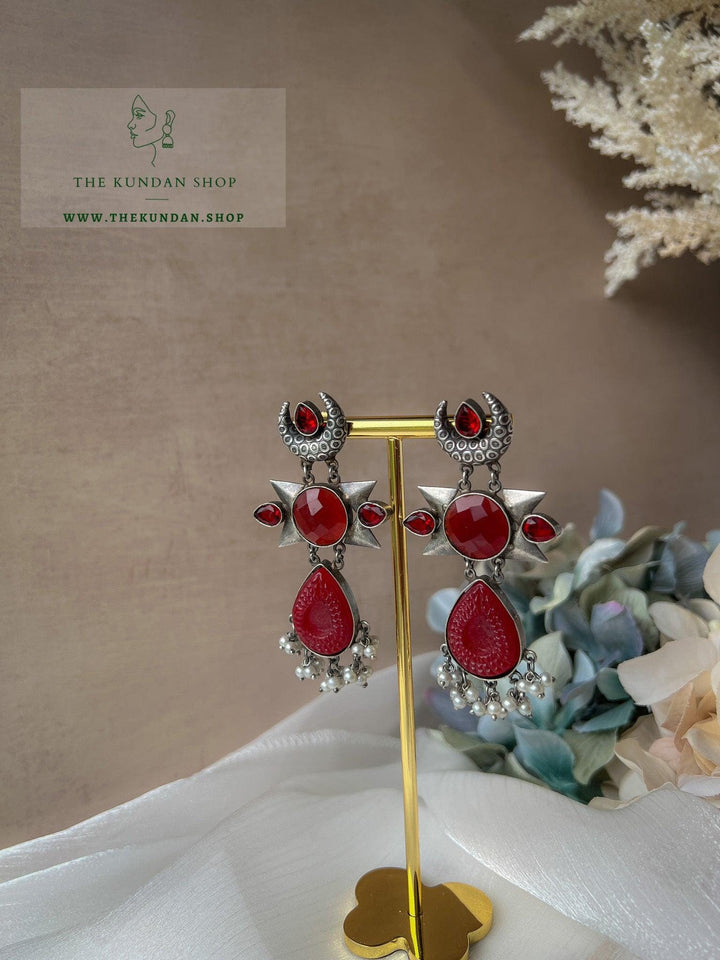 Carved Statements in Oxidized Earrings THE KUNDAN SHOP Red 