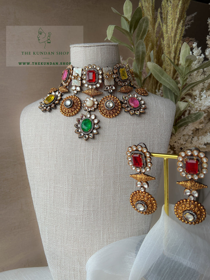 Encrusted Pendants in Red & Pink Necklace Sets THE KUNDAN SHOP 