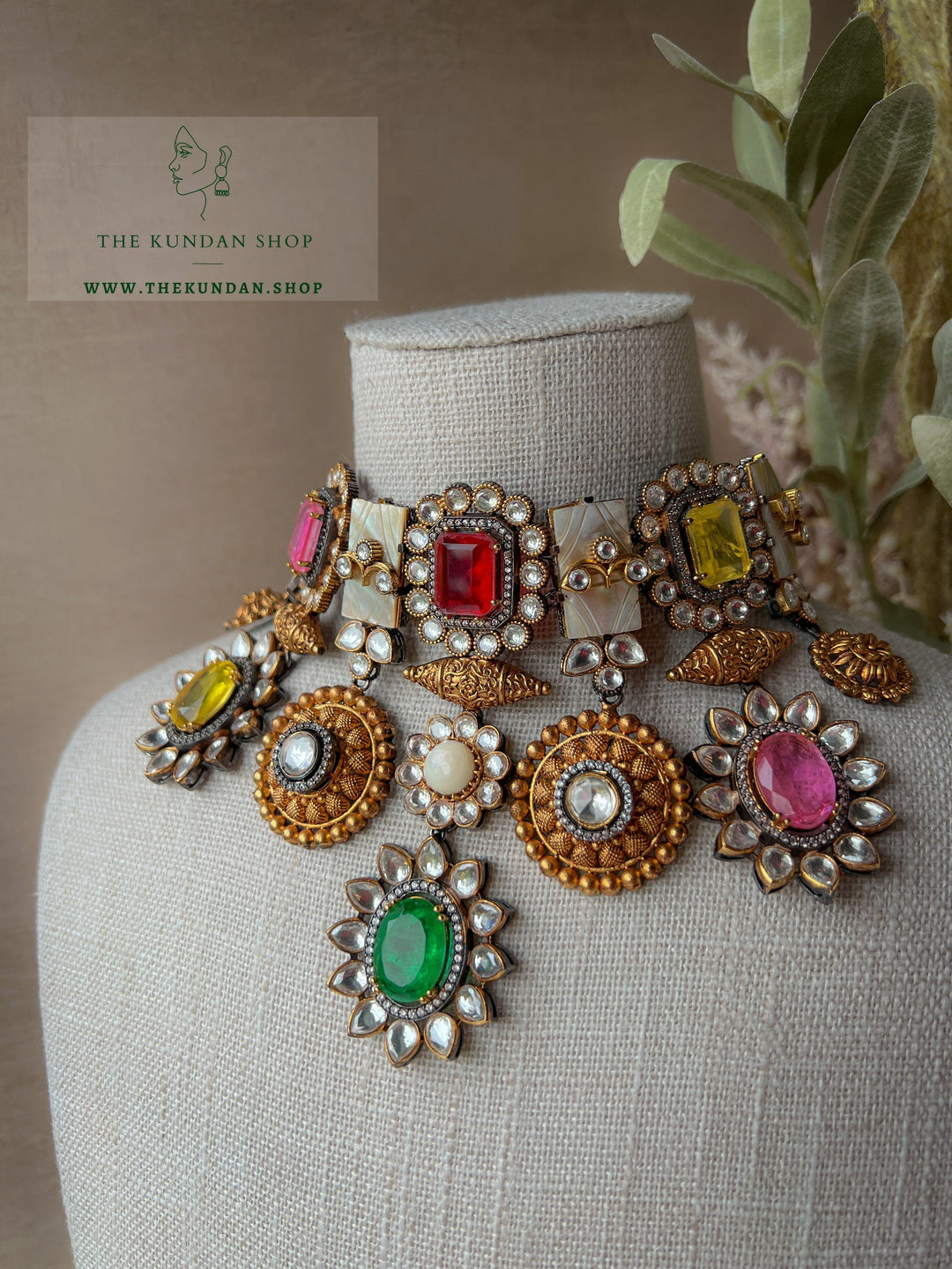 Encrusted Pendants in Red & Pink Necklace Sets THE KUNDAN SHOP 
