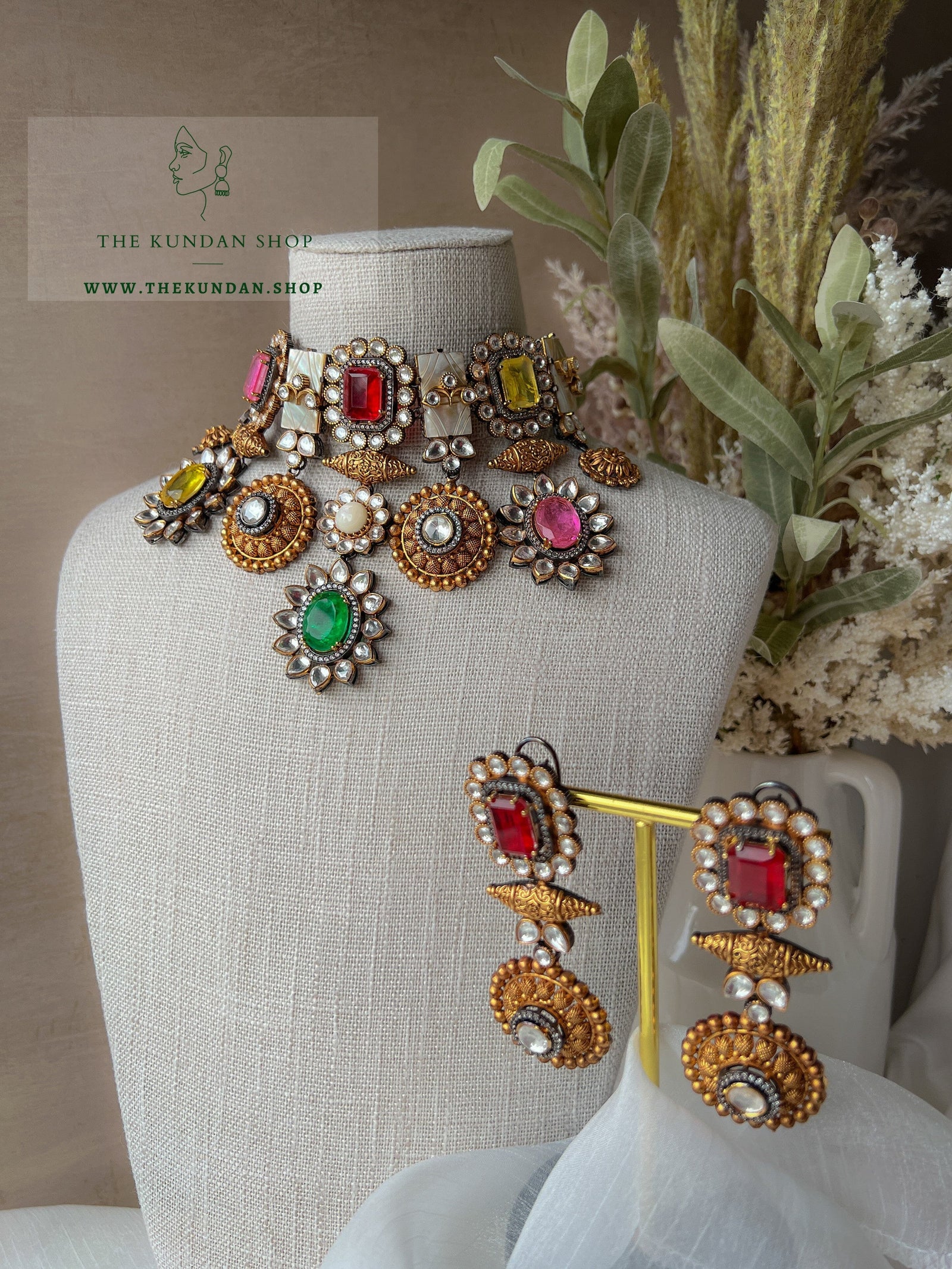 Encrusted Pendants in Red & Pink Necklace Sets THE KUNDAN SHOP 