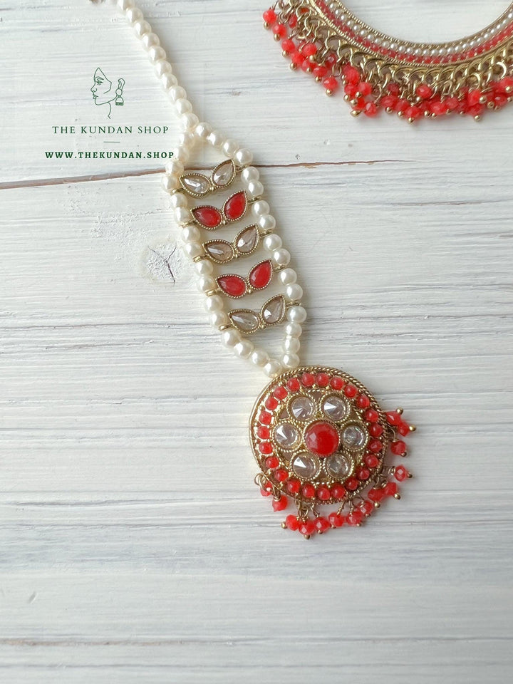 Ardent in Red Earrings + Tikka THE KUNDAN SHOP 