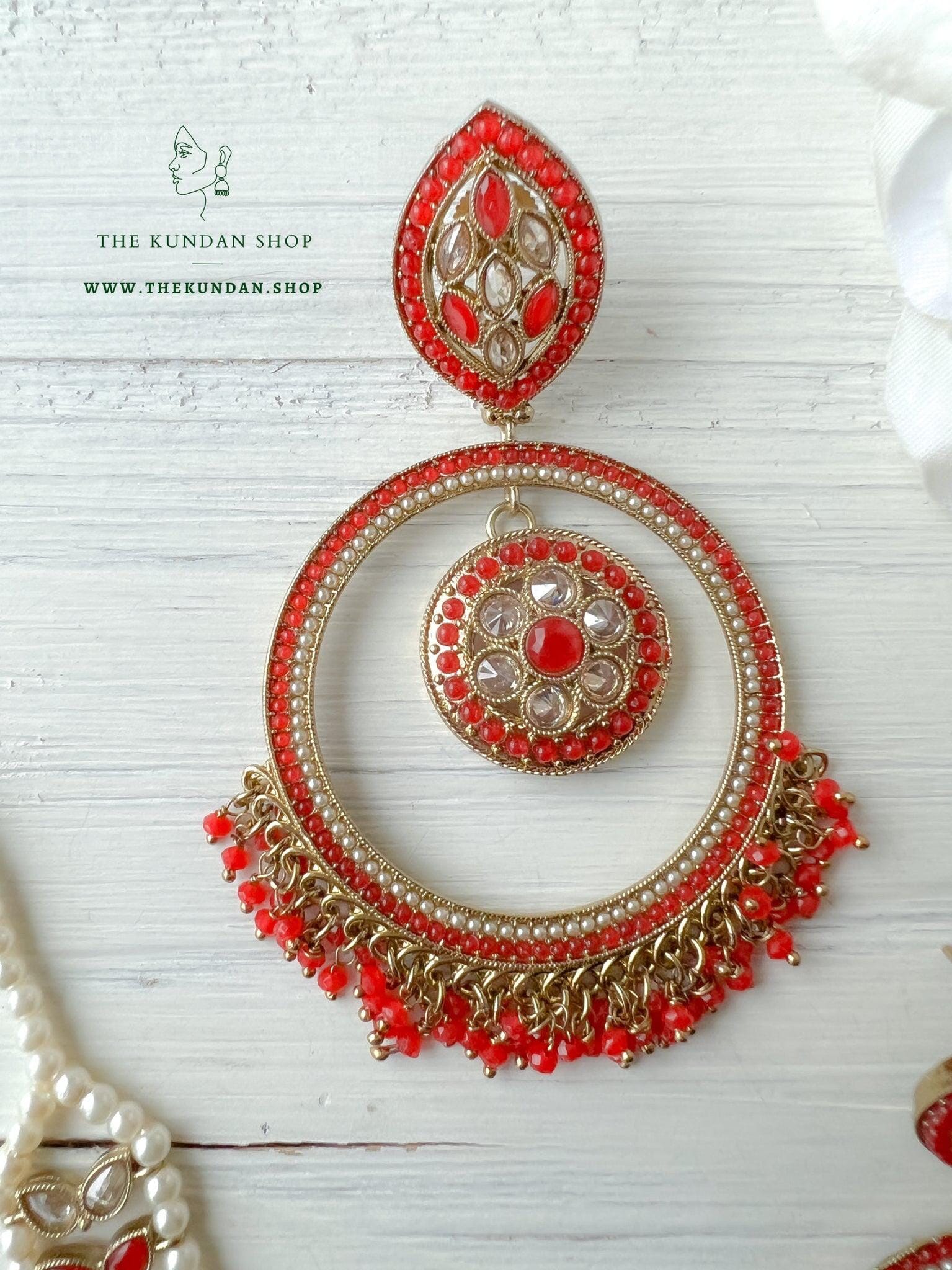 Ardent in Red Earrings + Tikka THE KUNDAN SHOP 