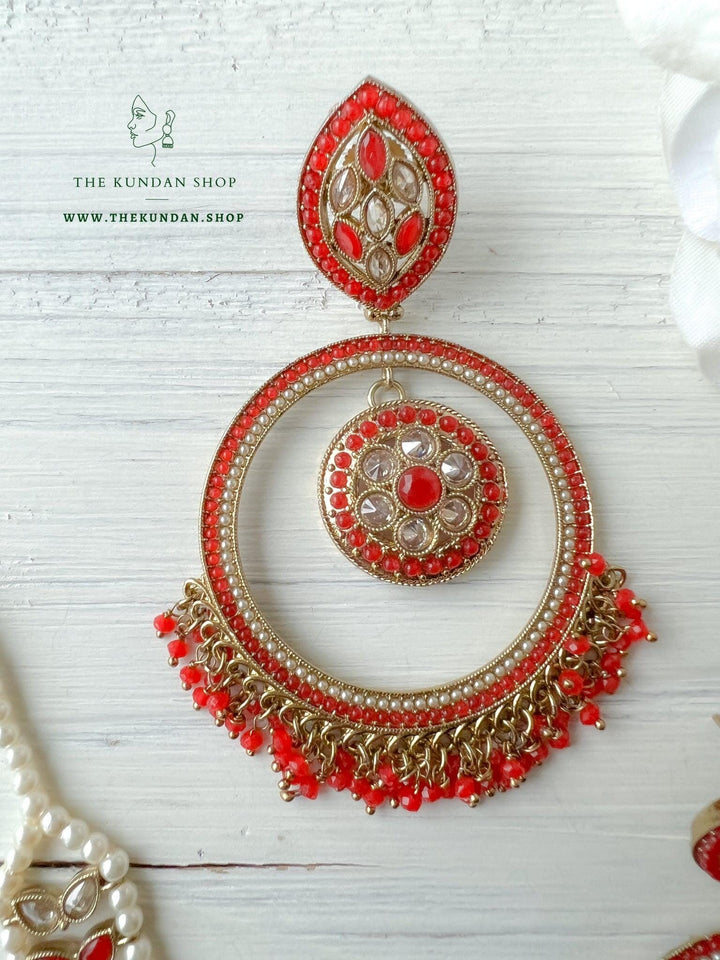Ardent in Red Earrings + Tikka THE KUNDAN SHOP 