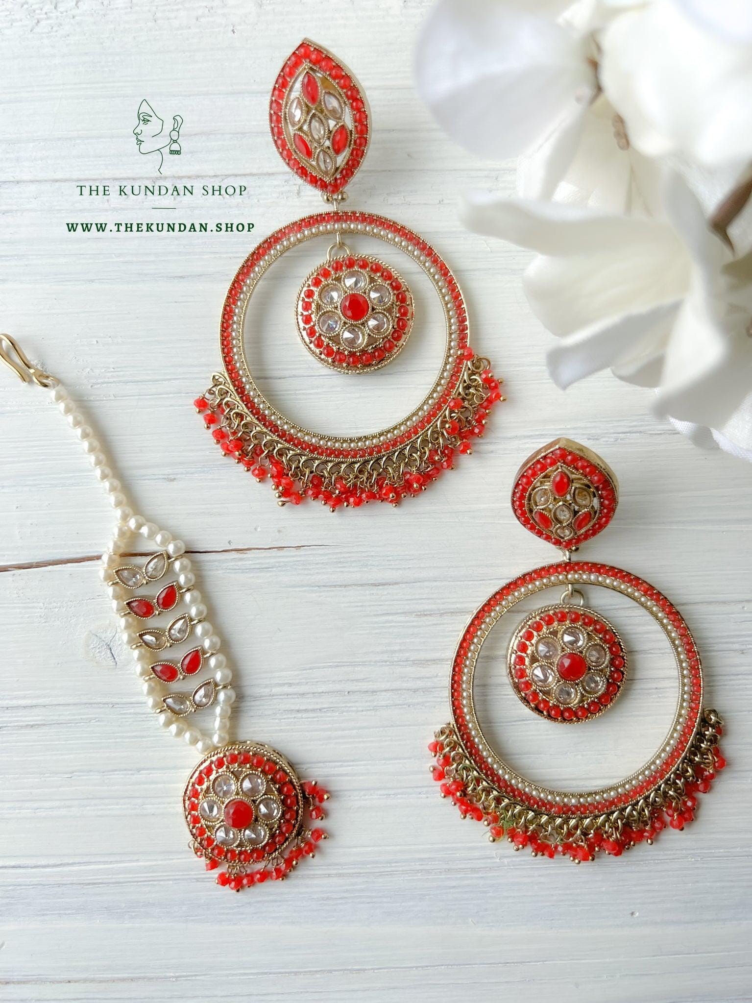 Ardent in Red Earrings + Tikka THE KUNDAN SHOP 