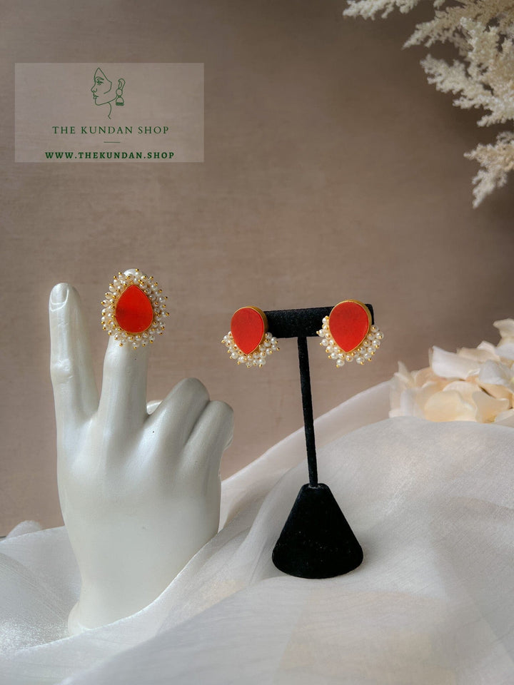 Catching Pearls // Earrings & Ring Earrings THE KUNDAN SHOP Coral Red 
