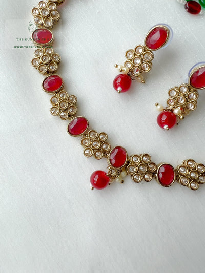 Appease Polki in Red Necklace Sets THE KUNDAN SHOP 