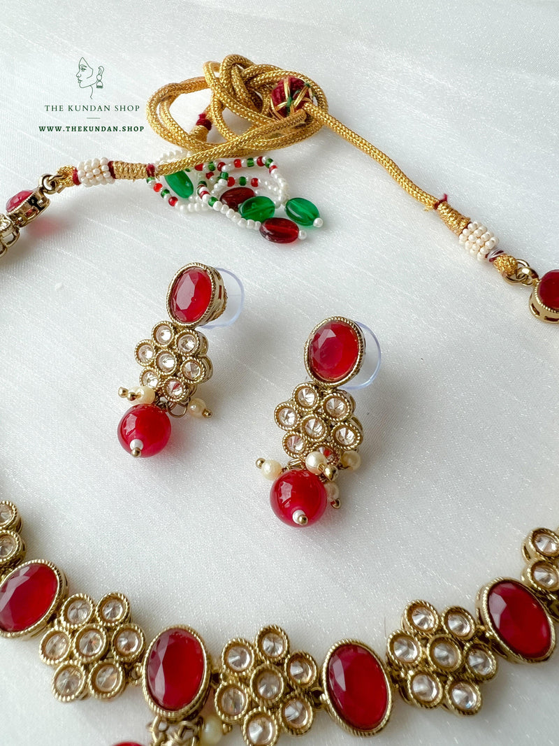 Appease Polki in Red Necklace Sets THE KUNDAN SHOP 