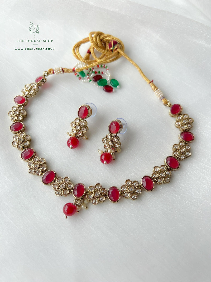 Appease Polki in Red Necklace Sets THE KUNDAN SHOP 
