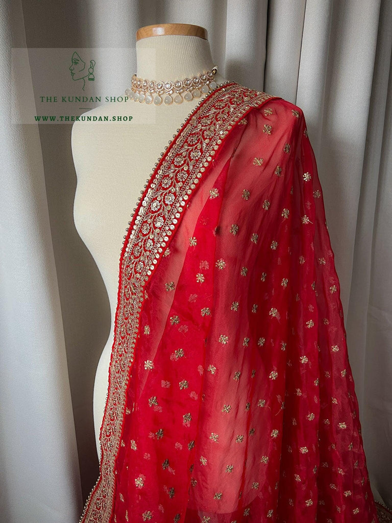Red Tissue Dupatta Dupatta THE KUNDAN SHOP 